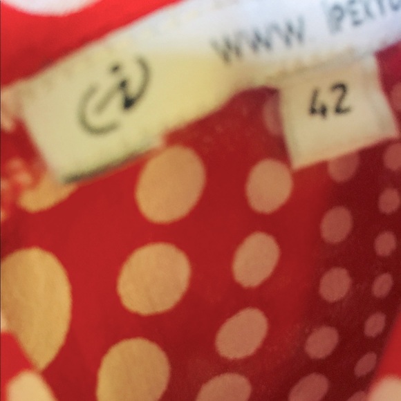 Sheer Red & white large Polka Dot Tank top with roll-neck back button-up Eur 42 - Picture 5 of 5